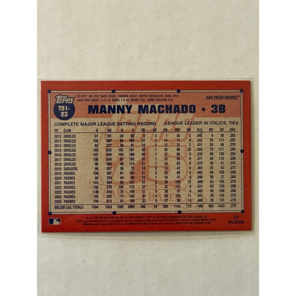 2026 Topps Series 1 - 1991 Silver Crackleboard T91-23 Manny Machado Padres